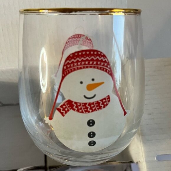Set of 4 Christmas Glass Tumblers - Snowman Design, Gold Rim - Picture 6 of 12